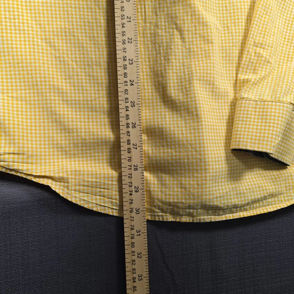 Banana Republic Mens Soft Wash Slim Fit Gingham Button Down Shirt Yellow Large